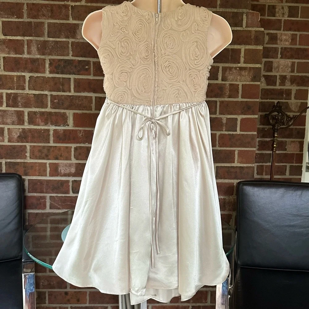 Kid’s Dream Occasion/Flower Girl Champagne Satin Rosette Bodice Dress ~ Kid 9-10